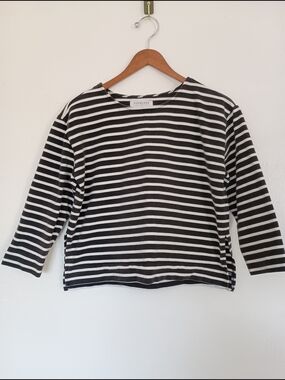 Everlane 100% Cotton Black and White Striped 3/4 Sleeve Shirt
